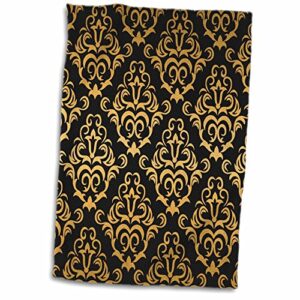 3d rose glam gold and black large damask pattern hand towel, 15" x 22", multicolor