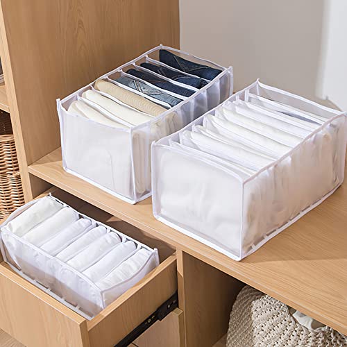 TCIOD 2PCS Wardrobe Clothes Organizer, Drawer Organizer Clothes Organizer Wardrobe Organizer Jeans Compartment Storage Box Foldable Closet Drawer Organizer, Mesh Clothes Organizer for Folded Clothes