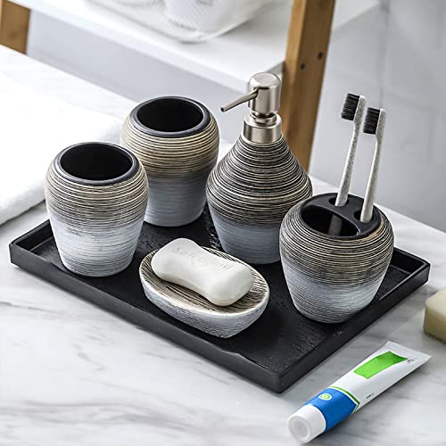 Ltwqv Bathroom Accessories Set 5 Pcs Bathroom Countertop Vanity Accessory Set with Ceramic Cup, Lotion Soap Dispenser, Soap Dish, Toothbrush Holder, Modern Ceramic Bathroom Essentials Sets