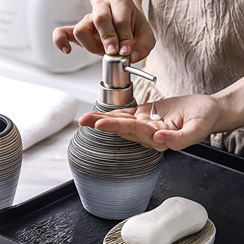 Ltwqv Bathroom Accessories Set 5 Pcs Bathroom Countertop Vanity Accessory Set with Ceramic Cup, Lotion Soap Dispenser, Soap Dish, Toothbrush Holder, Modern Ceramic Bathroom Essentials Sets