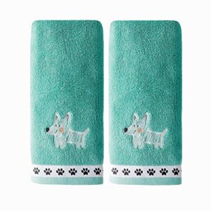 skl home by saturday knight ltd. scribble pup 2 pc hand towel set, jade