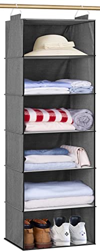 SLEEPING LAMB 60'' Long Hanging Garment Bags for Closet Storage and 6 Shelves Jumbo Hanging Closet Organizer and Storage