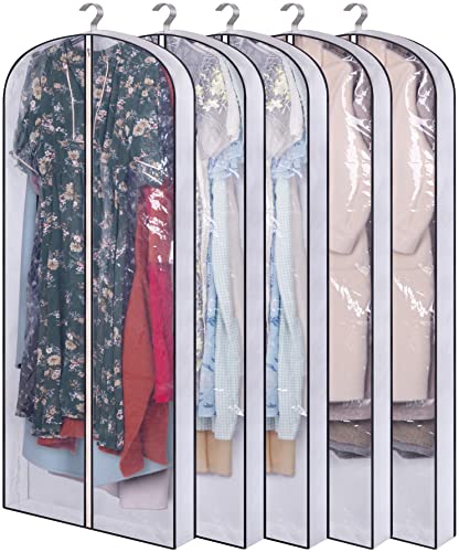 SLEEPING LAMB 60'' Long Hanging Garment Bags for Closet Storage and 6 Shelves Jumbo Hanging Closet Organizer and Storage