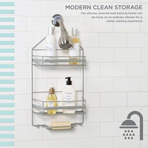 Bath Bliss Regency Hanging Shower Caddy | Bathroom Storage & Organization | Shower Head Hang | 2 Baskets and Razor Hooks | Soap Bar Tray | Metal | Grey