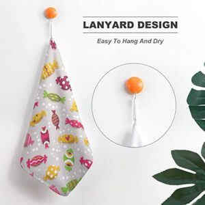 Lurnise Hand Towel Colorful Candy Hand Towels Dish Towel Lanyard Design for Bathroom Kitchen Sports