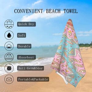 Sand Resistant Beach Towel Oversized (39×71 inches) Quick Dry Lightweight Highly Absorbent 100% Microfiber Personalized Boho Beach Towels for Adults