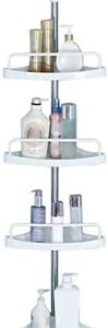 BAOYOUNI 4 Tier Shower Pole Caddy Tension Rod Adjustable Corner Storage Rack Organizer Stand Vertical Tall Bathtub Shelf Floor to Ceiling Extendable Bathroom Space Saver - Ivory