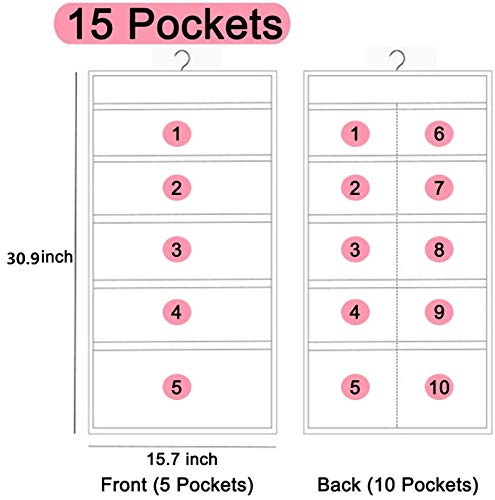 Storage hanging bag, Dual-Sided Hanging Bra Storage Organizer with Metal Hanger, Dual-Sided Hanging Storage Organiser for Underwear, Panties，Stocking,Bra and Sock (5+10 Pockets, Gray)