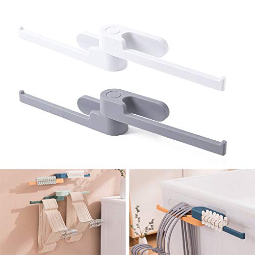 Wall Mount Hanger Organizer,Clothes Hanger Storage Rack Organizer,No Drilling Rotating Design Hanger Holder for Home,Closet, Laundry Room (White+Grey)