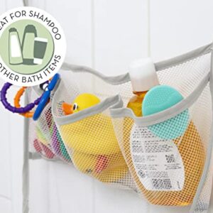 S&T INC. Baby Bath Toy Storage for Tub with Pockets, Kids Bath Toy Holder or Mesh Shower Caddy, Holds Kid Toys, Soaps, or Shampoos, 14 Inch by 20 Inch Net with Hooks Included, Grey, 1 Pack