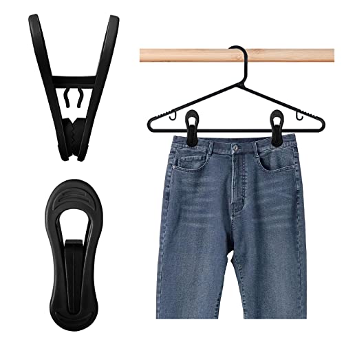 Graunton Hanger Clips for Hangers, Strong Pinch Easily Clip on Plastic Hangers, Multi-Purpose Plastic Finger Clips for Pants, Boy Girl Clothing, Body Suit, Shorts, Socks, Black (Black 24 Pack)