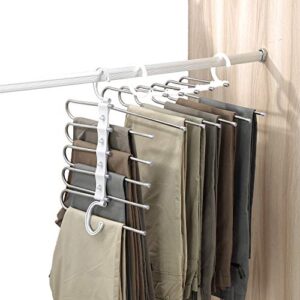 kumillet multifunctional pants hangers 2 packs - space saving non slip rack organizer foldable hangers for clothes scarf jeans trousers shorts closet bottom heavy metal multi clothing (white, 6 hooks)
