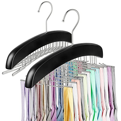 Tank Top Hanger Space Saving - Fitnice Bra Hanger for Closet Organizer with 360° Rotating 24 Foldable Metal Hooks Bra Organizer Wooden Tie Storage Rack for Camisoles, Bras, Belts, Scarfs 2Pack