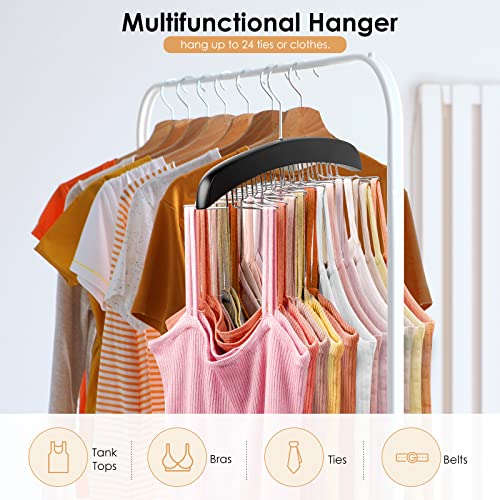 Tank Top Hanger Space Saving - Fitnice Bra Hanger for Closet Organizer with 360° Rotating 24 Foldable Metal Hooks Bra Organizer Wooden Tie Storage Rack for Camisoles, Bras, Belts, Scarfs 2Pack