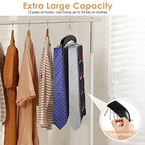 Tank Top Hanger Space Saving - Fitnice Bra Hanger for Closet Organizer with 360° Rotating 24 Foldable Metal Hooks Bra Organizer Wooden Tie Storage Rack for Camisoles, Bras, Belts, Scarfs 2Pack