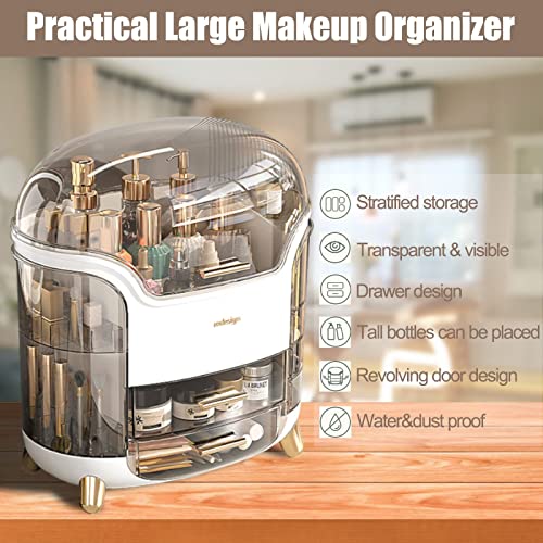 MNZJIA Cosmetics Makeup Organizer,Skincare Organizer,Dustproof Waterproof Large Cosmetics Organizer,Jewelry Lipstick Organizer(White)