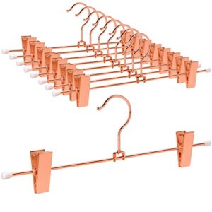 amber home 12 pack rose copper gold metal pants skirt hangers with clips, adjustable clip metal trouser hangers, clip hangers for jeans pants heavy duty (12 pack)