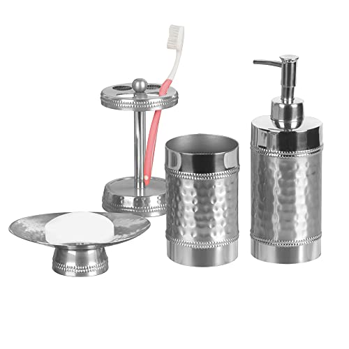 NuSteel HS-3456-SET4 Soap Dish Tooth Brush Holder Tumbler & Lotion Pump Hudson Set 4 Piece