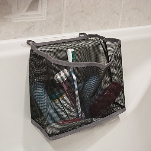 DII Bathroom Mesh Caddy Suction Organizer, Medium Set, Gray 2 Piece