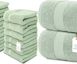 White Classic Luxury Washcloths | 12 Pack Luxury Bath Sheet | 2 Pack Bundle (Green)