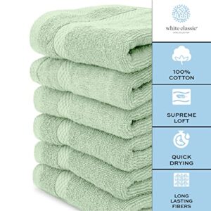 White Classic Luxury Washcloths | 12 Pack Luxury Bath Sheet | 2 Pack Bundle (Green)