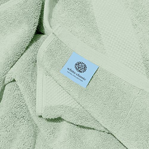 White Classic Luxury Washcloths | 12 Pack Luxury Bath Sheet | 2 Pack Bundle (Green)