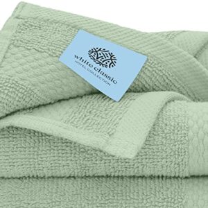 White Classic Luxury Washcloths | 12 Pack Luxury Bath Sheet | 2 Pack Bundle (Green)