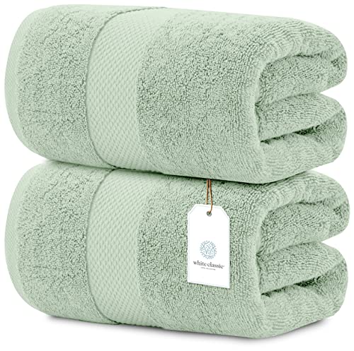 White Classic Luxury Washcloths | 12 Pack Luxury Bath Sheet | 2 Pack Bundle (Green)