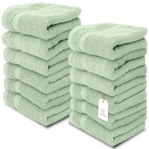 White Classic Luxury Washcloths | 12 Pack Luxury Bath Sheet | 2 Pack Bundle (Green)