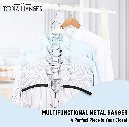 TOPIA HANGER 5 in 1 Multi Layer Clothing Hanger with Anti-Slip EVA Sponge (2 pack), Duty Space Saving Clothes Metal Hanger, Closet Organizers and Storage for Tank Tops, Shirt,Sweater,Coat- Black CT25B