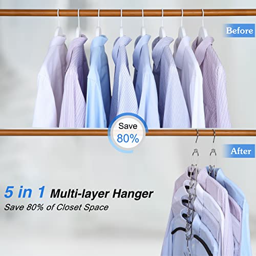 TOPIA HANGER 5 in 1 Multi Layer Clothing Hanger with Anti-Slip EVA Sponge (2 pack), Duty Space Saving Clothes Metal Hanger, Closet Organizers and Storage for Tank Tops, Shirt,Sweater,Coat- Black CT25B