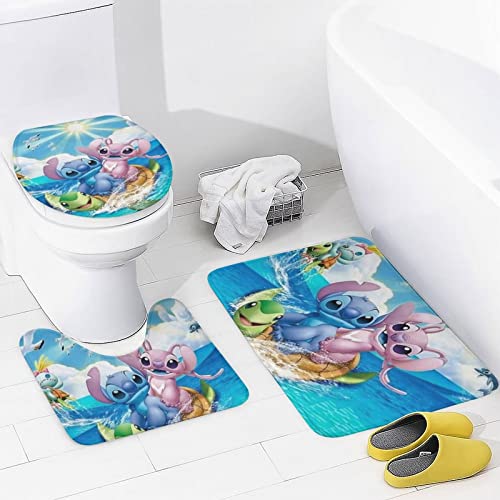 fmsnupz Cartoon Shower Curtain 4PCS Set, Cute Bathroom Decor with Non-Slip Rugs, Toilet Lid Cover and Bath Mat, Waterproof Fabric Shower Curtains with 12 Hooks, 70.8"x70.8"