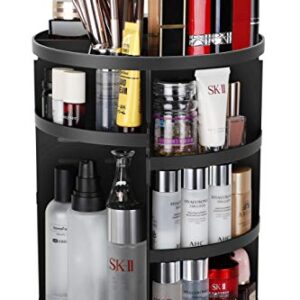 Syntus 360 Rotating Makeup Organizer, DIY Adjustable Bathroom Makeup Carousel Spinning Holder Rack, Large Capacity Cosmetics Storage Box Vanity Shelf Countertop, Fits Makeup Brushes, Lipsticks, Black