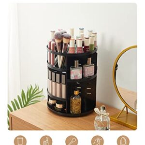 Syntus 360 Rotating Makeup Organizer, DIY Adjustable Bathroom Makeup Carousel Spinning Holder Rack, Large Capacity Cosmetics Storage Box Vanity Shelf Countertop, Fits Makeup Brushes, Lipsticks, Black