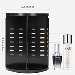 Syntus 360 Rotating Makeup Organizer, DIY Adjustable Bathroom Makeup Carousel Spinning Holder Rack, Large Capacity Cosmetics Storage Box Vanity Shelf Countertop, Fits Makeup Brushes, Lipsticks, Black