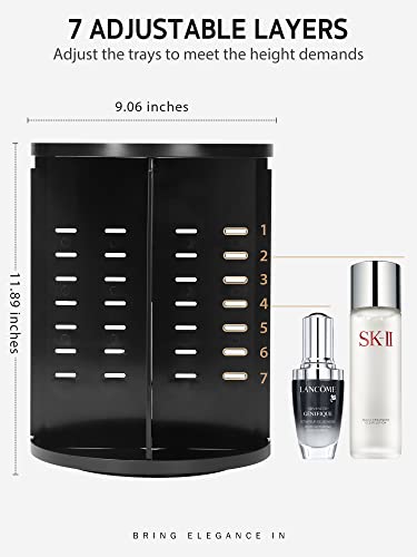 Syntus 360 Rotating Makeup Organizer, DIY Adjustable Bathroom Makeup Carousel Spinning Holder Rack, Large Capacity Cosmetics Storage Box Vanity Shelf Countertop, Fits Makeup Brushes, Lipsticks, Black