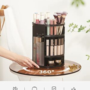 Syntus 360 Rotating Makeup Organizer, DIY Adjustable Bathroom Makeup Carousel Spinning Holder Rack, Large Capacity Cosmetics Storage Box Vanity Shelf Countertop, Fits Makeup Brushes, Lipsticks, Black