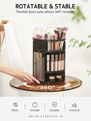 Syntus 360 Rotating Makeup Organizer, DIY Adjustable Bathroom Makeup Carousel Spinning Holder Rack, Large Capacity Cosmetics Storage Box Vanity Shelf Countertop, Fits Makeup Brushes, Lipsticks, Black