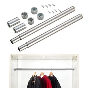 closet pole, closet rod with telescopic adjustment, with wardrobe rail rod pole socket and screws, pack-2, clothes rod for closet suitable for wardrobes, cabinets, bathrooms (15.7‘’-27.6‘’)