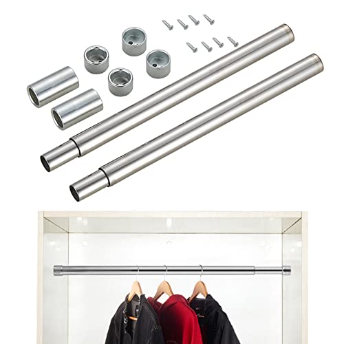 Closet Pole, Closet Rod with Telescopic Adjustment, with Wardrobe Rail Rod Pole Socket and Screws, Pack-2, Clothes Rod for Closet Suitable for Wardrobes, Cabinets, Bathrooms (15.7‘’-27.6‘’)