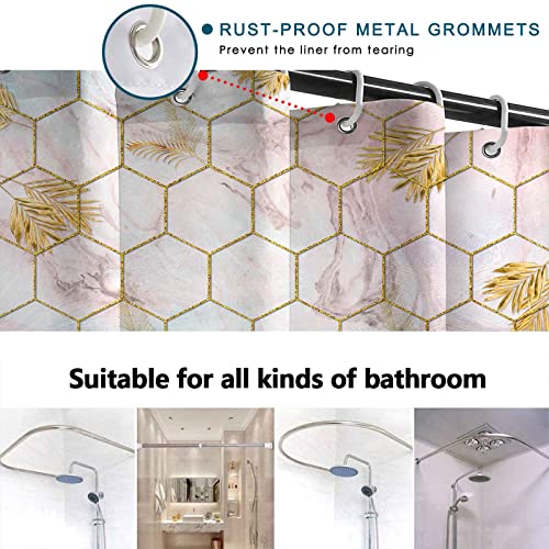 dowhufund 4pcs Marble Bathroom Shower Curtain Sets with Rugs Accessories ,Bathroom Curtains Shower Set Bathroom Decor with 12 Hooks ,Toilet Lid Cover Sets with Non-Slip Rug Bath Mat
