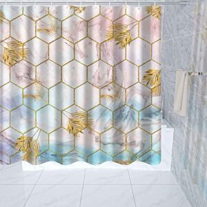 dowhufund 4pcs Marble Bathroom Shower Curtain Sets with Rugs Accessories ,Bathroom Curtains Shower Set Bathroom Decor with 12 Hooks ,Toilet Lid Cover Sets with Non-Slip Rug Bath Mat