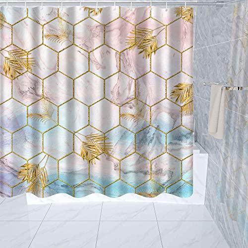 dowhufund 4pcs Marble Bathroom Shower Curtain Sets with Rugs Accessories ,Bathroom Curtains Shower Set Bathroom Decor with 12 Hooks ,Toilet Lid Cover Sets with Non-Slip Rug Bath Mat