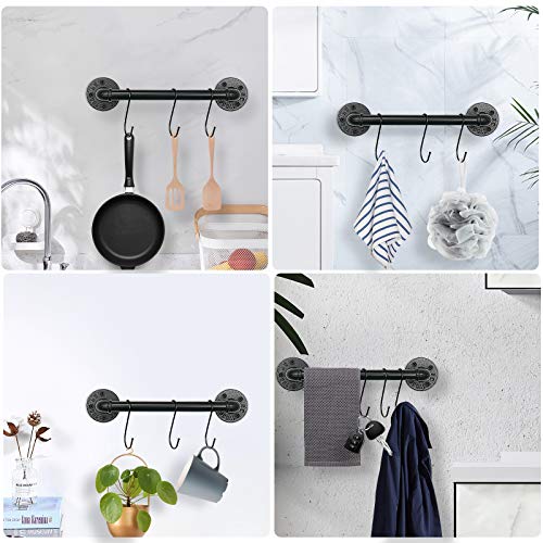 Jeasor Industrial Pipe Towel Rack Towel Bar, Heavy Duty Wall Mounted Rustic Farmhouse Bath Towel Holder for Bathroom (Black, 12 inch)