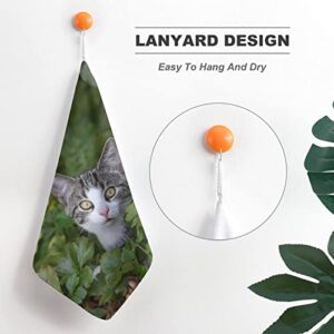 Lurnise Hand Towel Cat Leaves Hand Towels Dish Towel Lanyard Design for Bathroom Kitchen Sports