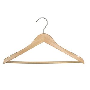 nahanco 20019wb wooden suit hanger, 19", low gloss natural with brushed chrome hardware (pack of 100)