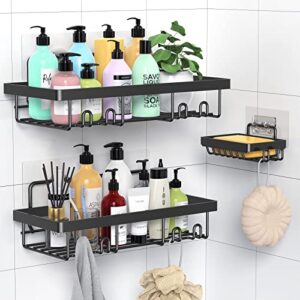 quiumes shower caddy, bathroom organizer adhesive shower shelf [3-pack], rustproof shower shelves and 10 hooks, no drilling required, shower organizer perfect for holding shampoo, soap and more.
