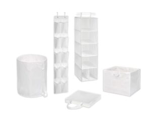 simply essential 5 piece closet organizer set for shoes, clothing, laundry and accessories white