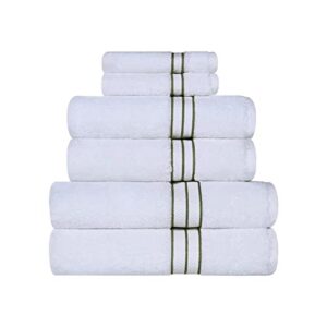 soft & luxurious green color 800 gsm bath towels set of 6 turkish cotton material 55'' x 30'' w size ultra absorbent decorative dobby-style border | all season pretty white shade machine washable