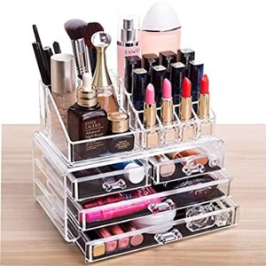 cq acrylic clear makeup organizer and storage stackable skin care cosmetic display case with 4 drawers make up stands for jewelry hair accessories beauty skincare product organizing,set of 2